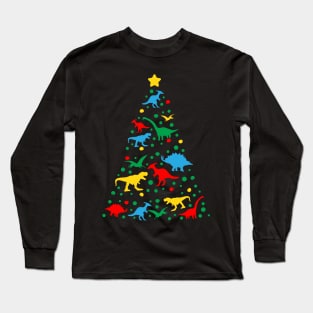 Funny Dinosaur Christmas Tree Xmas Lights Dinosaur Lover Matching Christmas Gift Long Sleeve T-Shirt